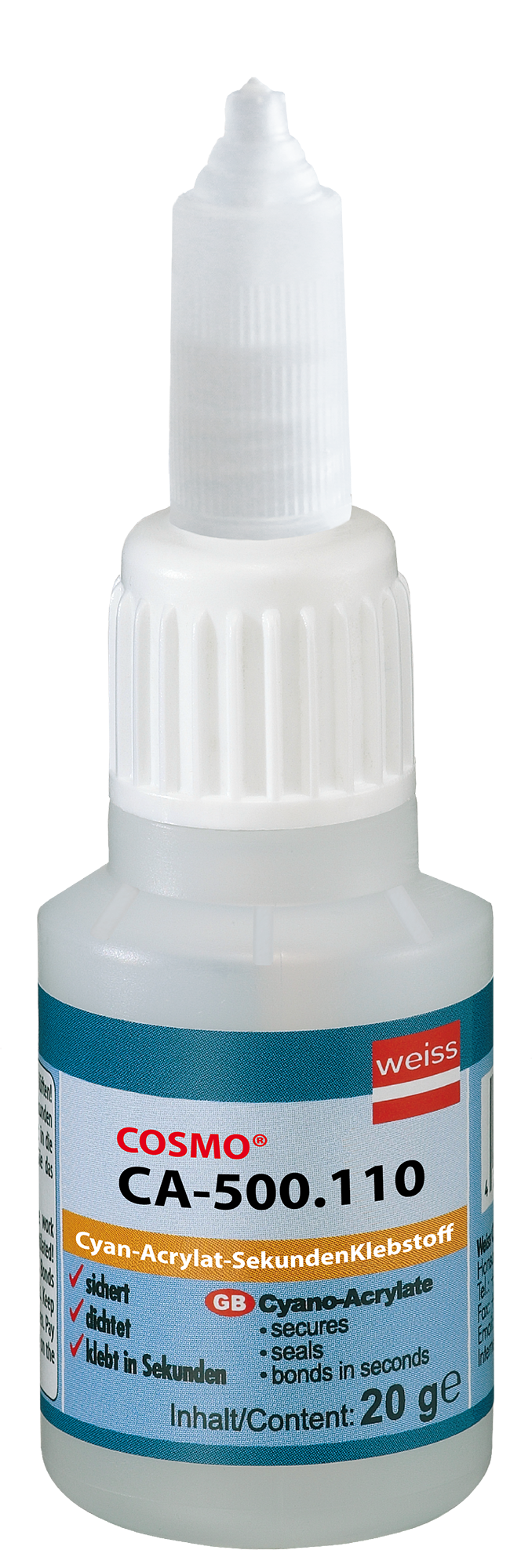COSMO® CA-500.110, CA-Sekundenklebstoff mit Schraubverschluss (PE-Flasche)
